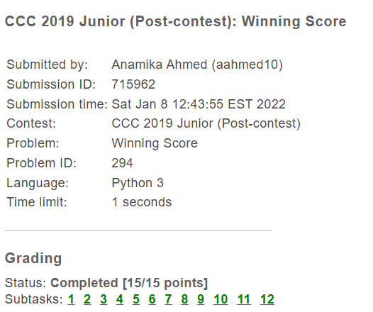 CCC 2019Junior Problem result