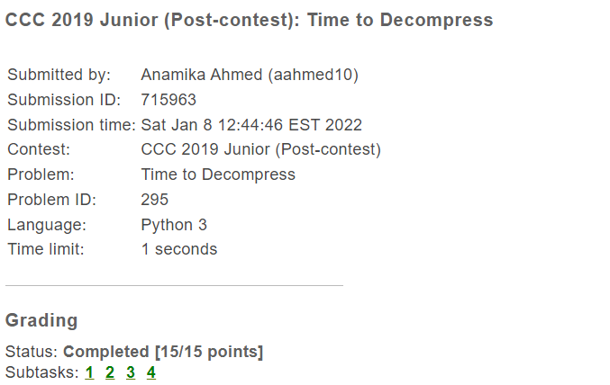 CCC 2019Junior Problem result