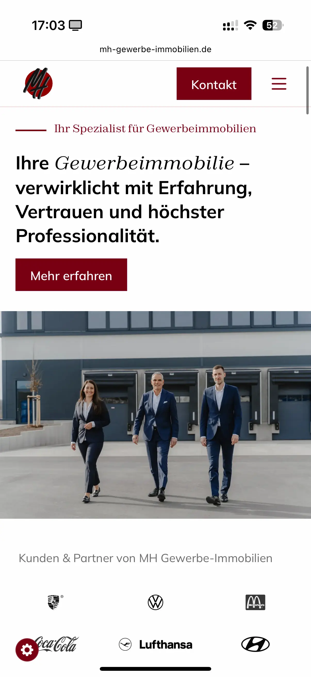 MH Gewerbe-Immobilien mobile Ansicht – responsives Webdesign von Klein & Rose Frankfurt