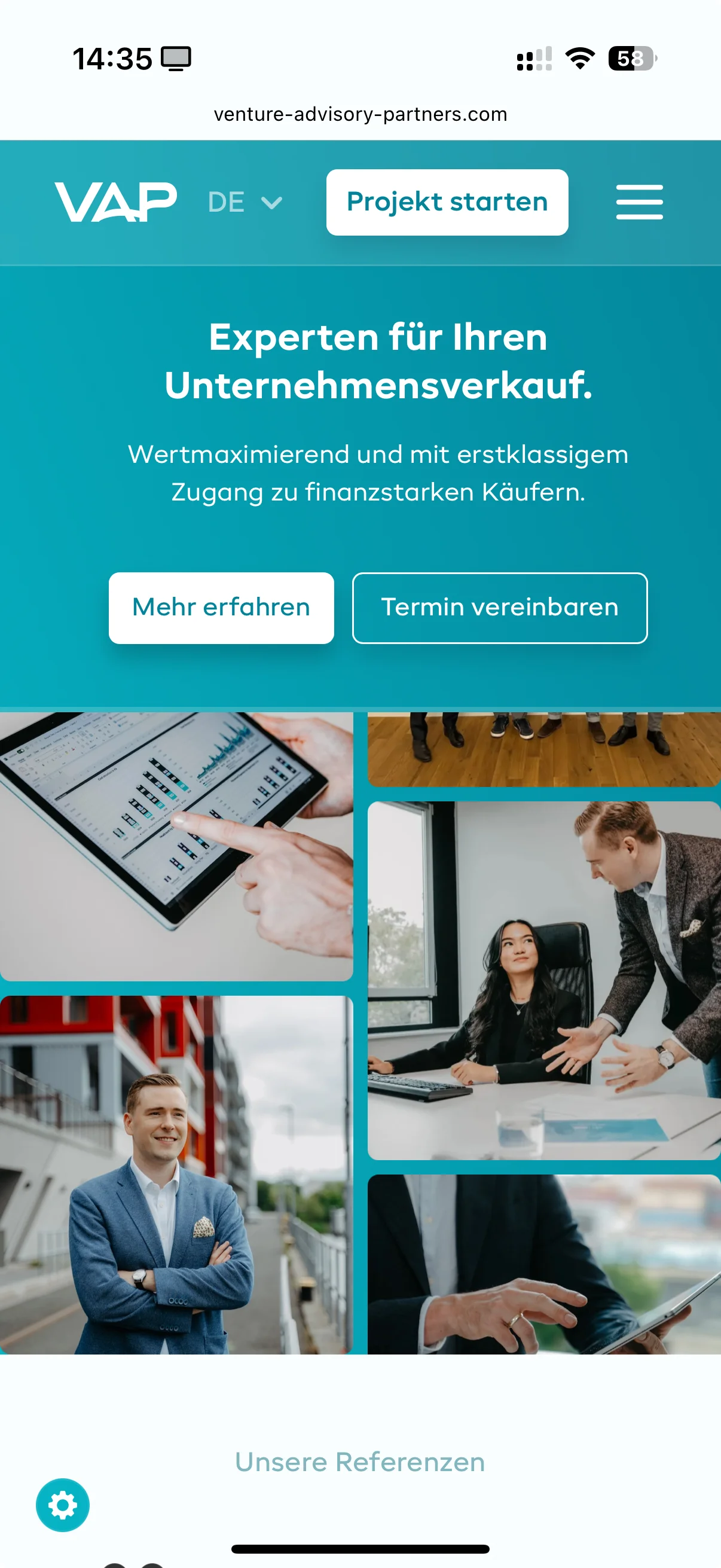 Venture Advisory Partners GmbH mobile Ansicht – responsives Webdesign von Klein & Rose Frankfurt
