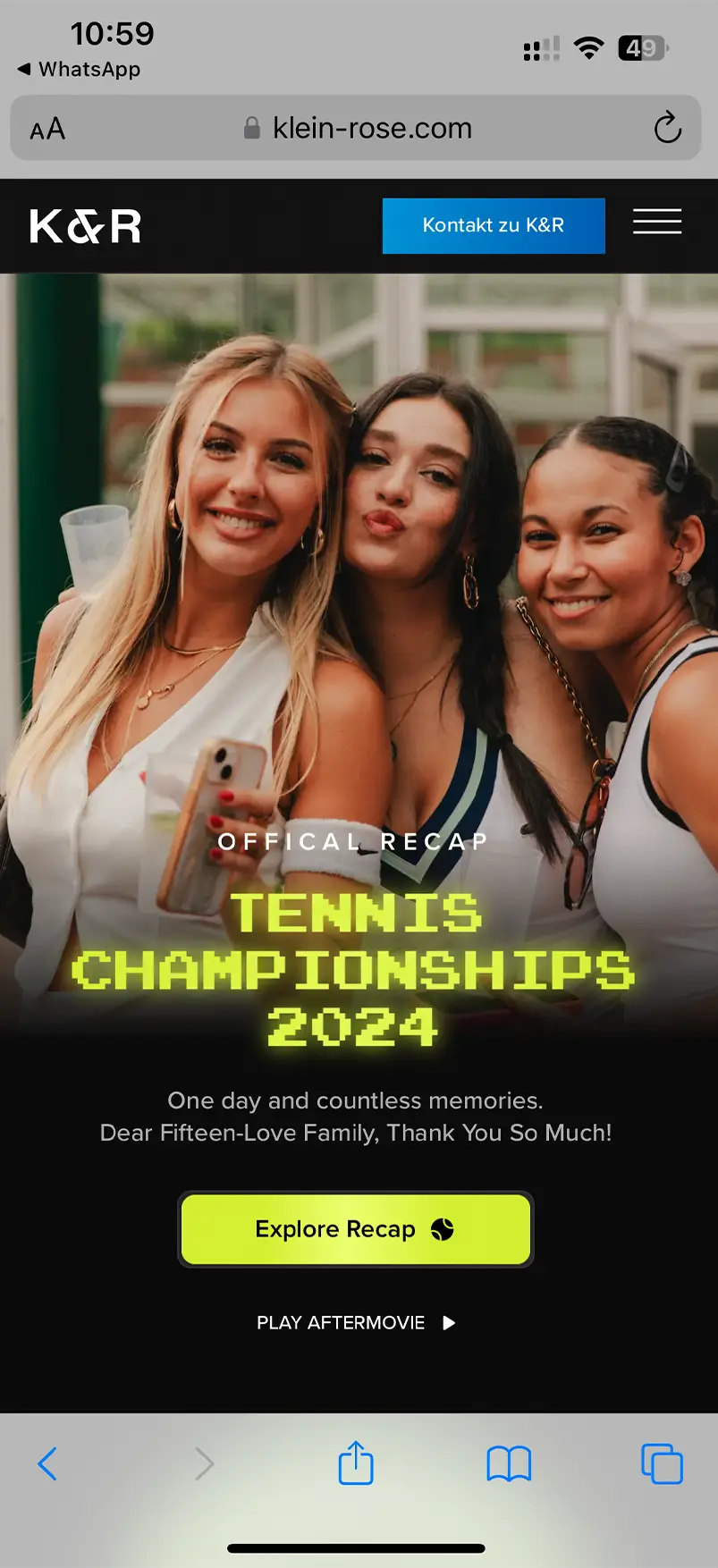 Fifteen Love Tennis Recap 2024 mobile Ansicht – responsives Webdesign von Klein & Rose Frankfurt
