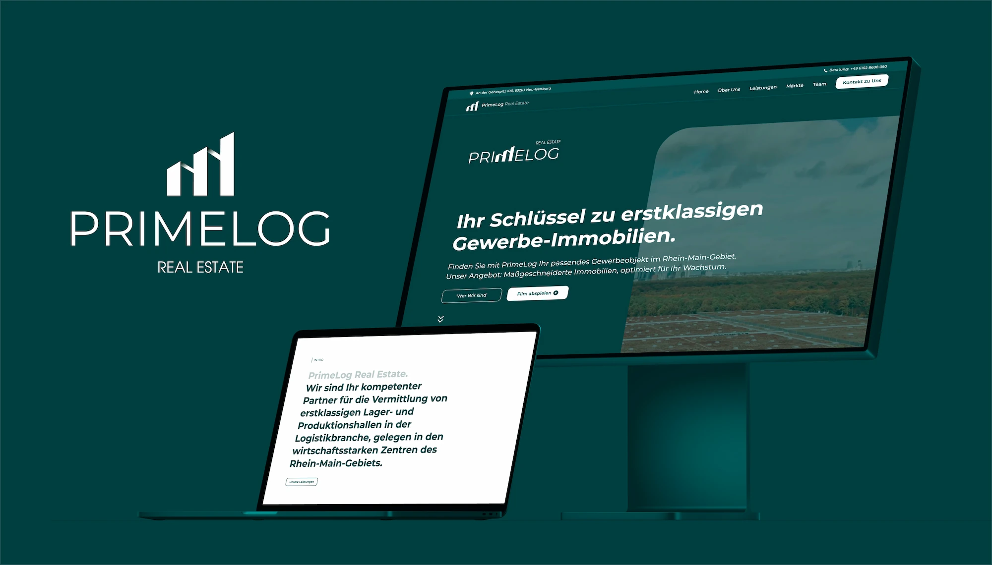 PrimeLog Real Estate GmbH Webdesign-Referenz – Branding und Website-Projekt von Klein & Rose Frankfurt