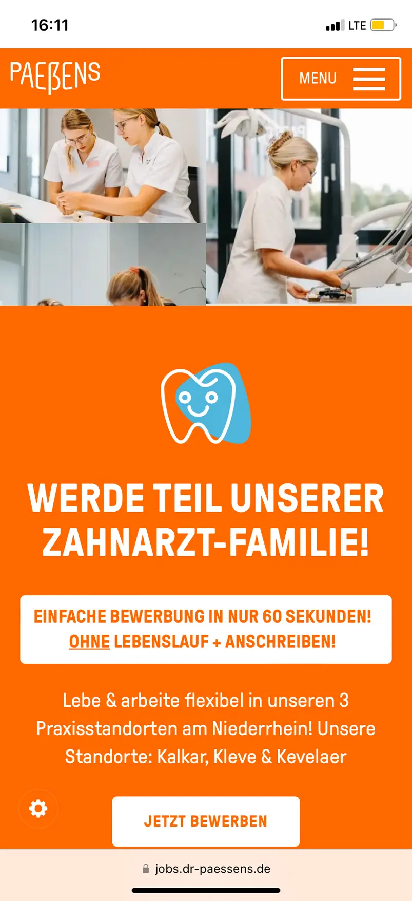 Paeßens Zahnwelten mobile Ansicht – responsives Webdesign von Klein & Rose Frankfurt