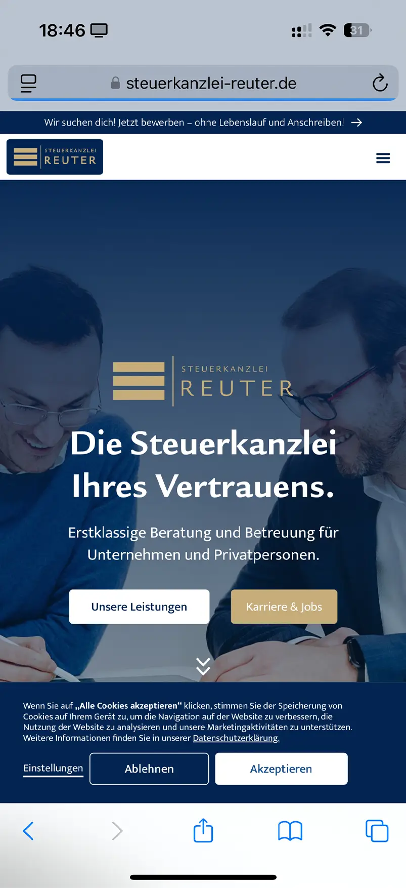 Steuerkanzlei Reuter mobile Ansicht – responsives Webdesign von Klein & Rose Frankfurt