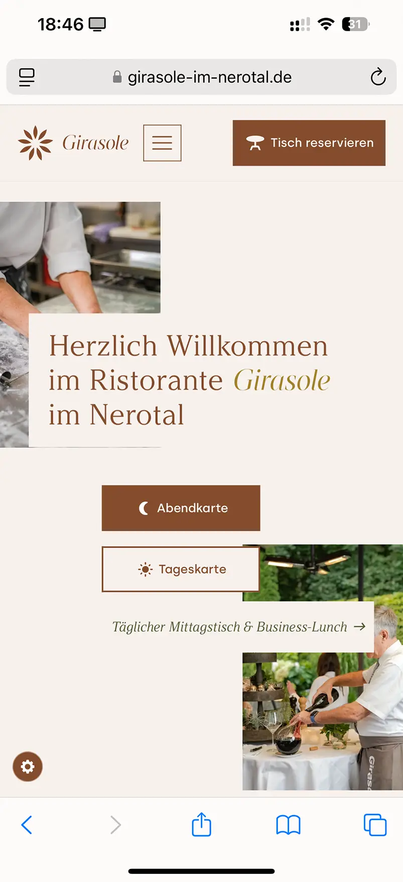 Ristorante Girasole mobile Ansicht – responsives Webdesign von Klein & Rose Frankfurt