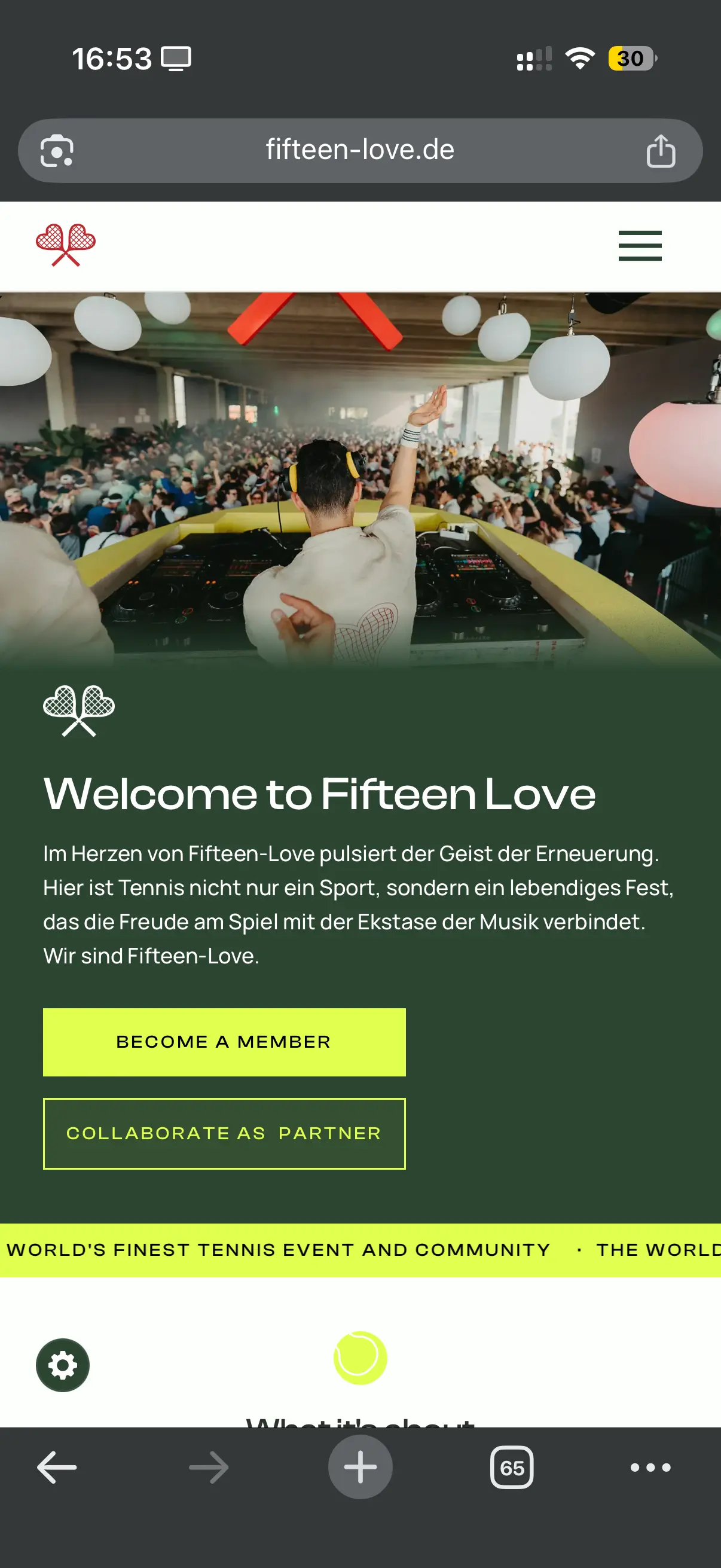 Fifteen Love Website Mobile Ansicht