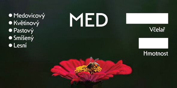 Etikety na med tmavé s červeným květem 50 ks