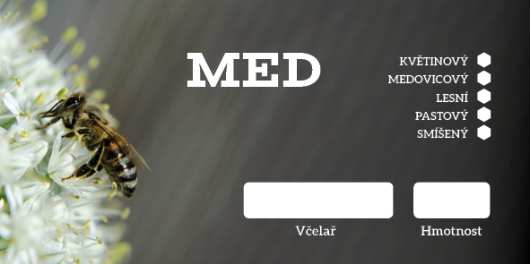 Etikety na med tmavé s bílým květem 50 ks