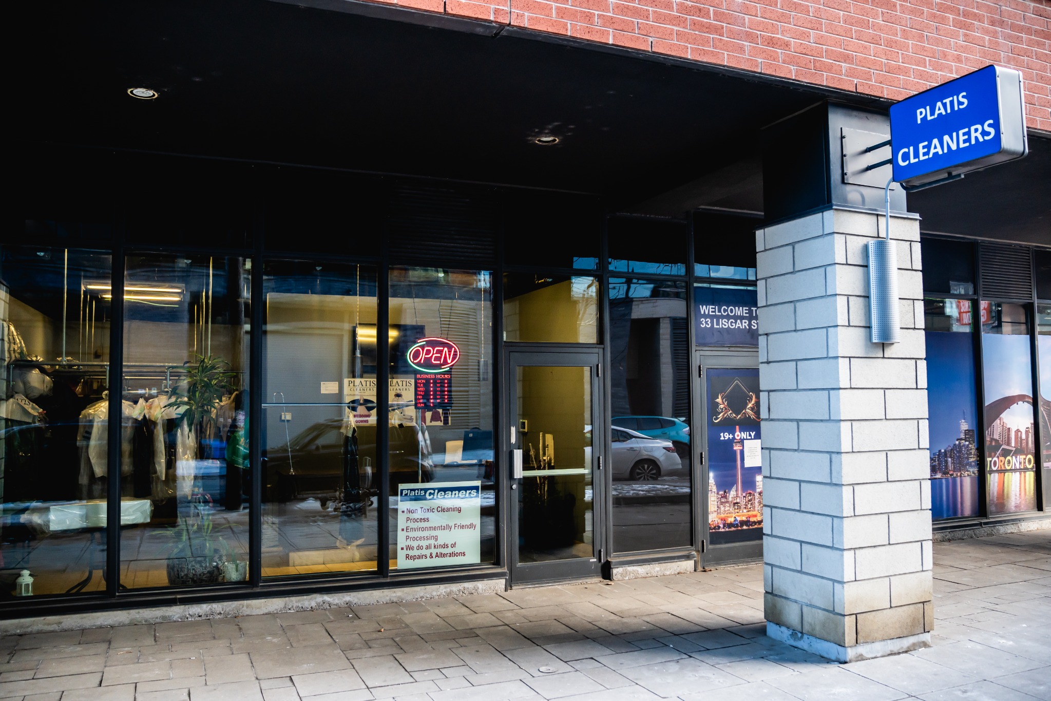 Platis Cleaners storefront at 333 Bay Street in downtown Toronto