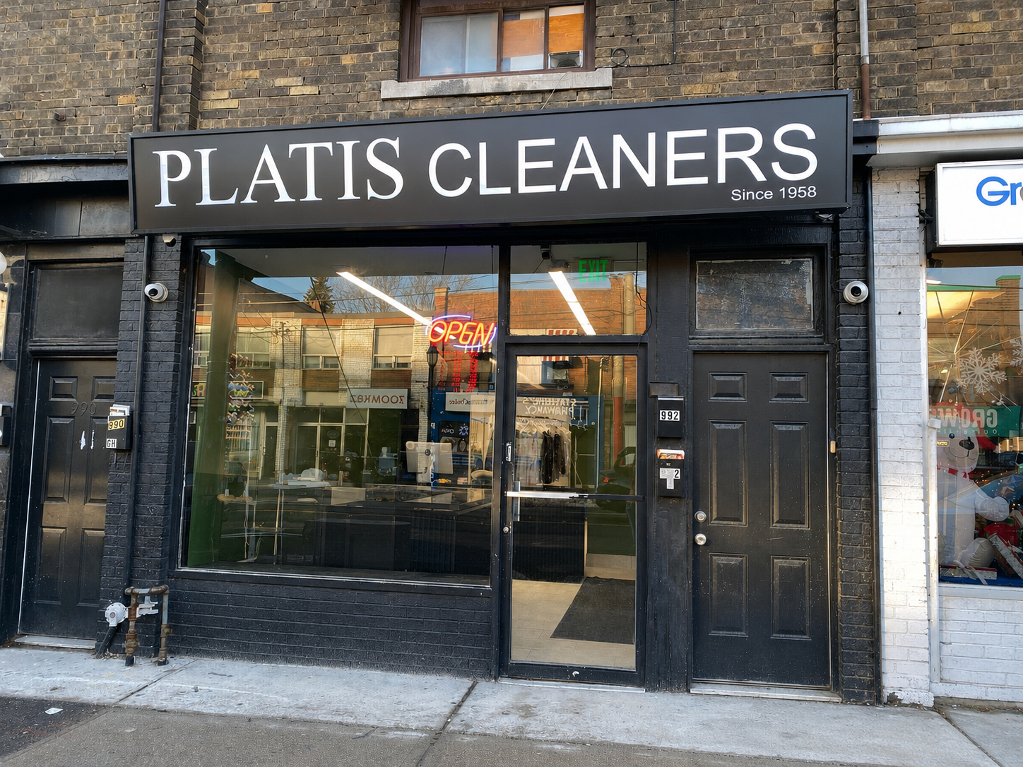 Platis Cleaners storefront with Since 1958 signage in Toronto