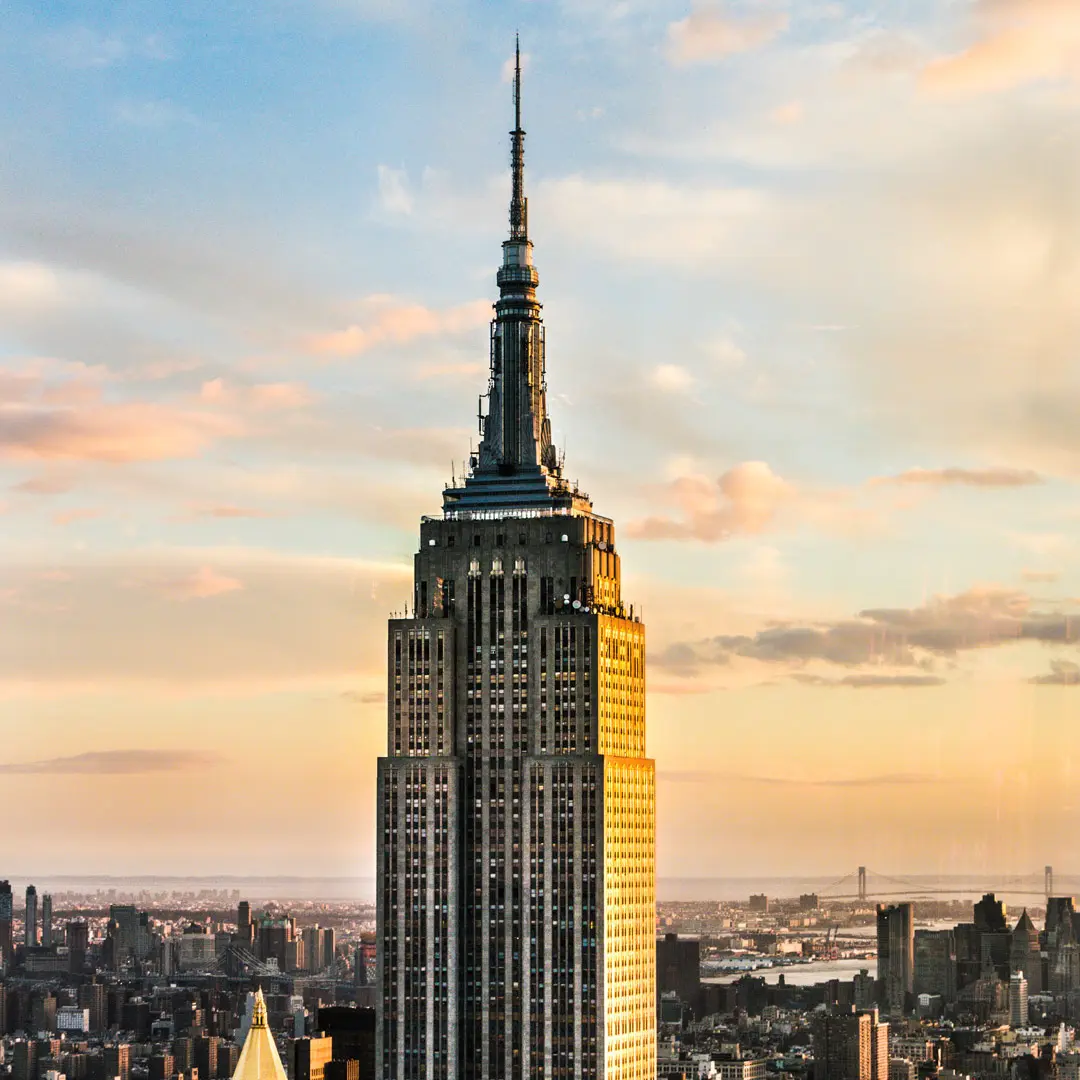 The Empire State Building on the New York City skyline.