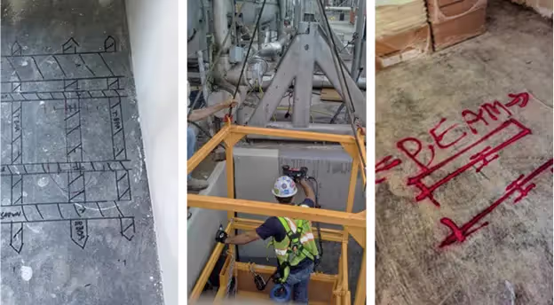 Markings on concrete floors.