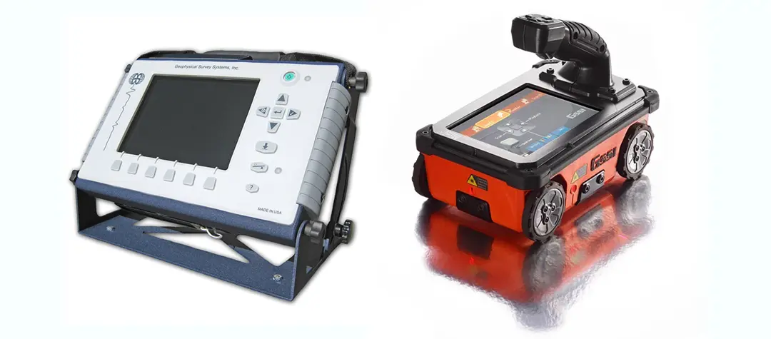 A SIR 3000 GPR controller is compared to a modern StructureScan Mini XT.