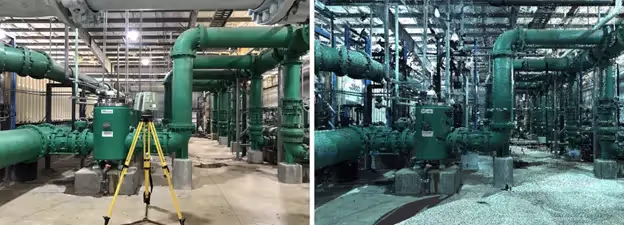 A digital twin for a water management facility is a 3D model that accurately represents the existing physical space, assets, and processes.