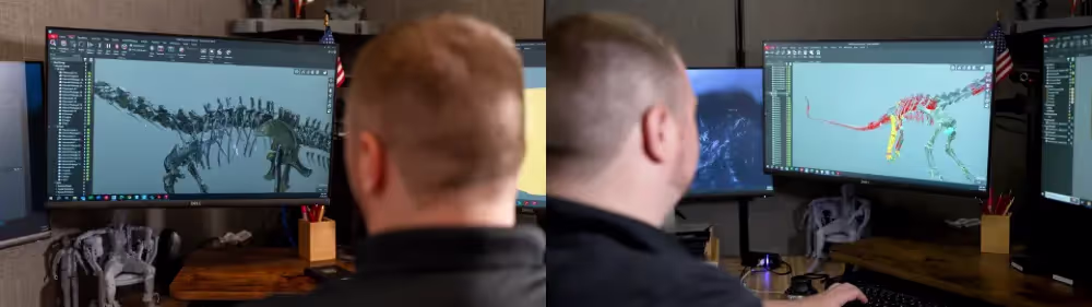 Side-by-side images of a person working at a computer.