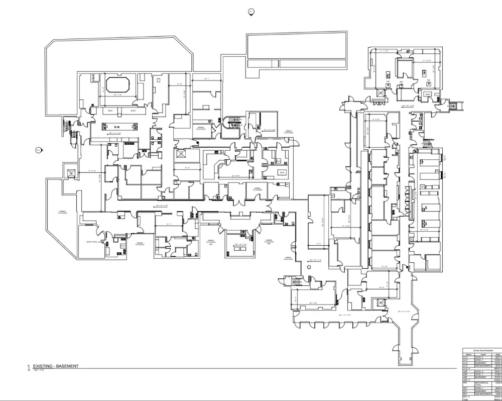 Floor plan of a medical research facility’s basement.