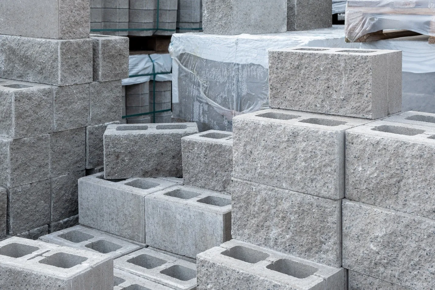 Multiple cinder blocks stacked on top of each other.