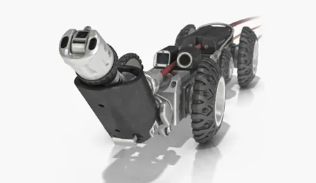 A black and silver CCTV lateral launch camera.