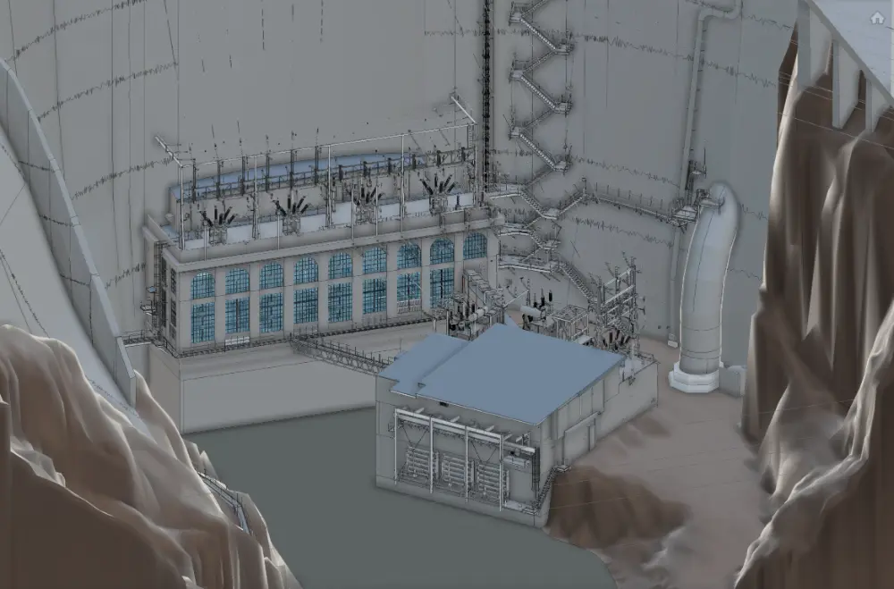 3D model of a hydroelectric dam.