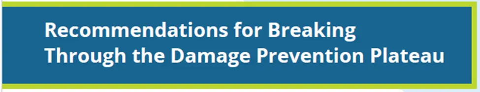 A blue graphical text image with a green border and white print that says "Recommendations for Breaking Through the Damage Prevention Plateau