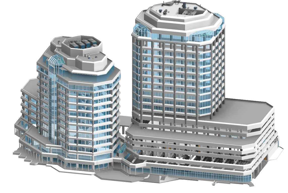 3D BIM Model Phillip's Point East and West Commercial Office Towers in West Palm Beach, Florida.