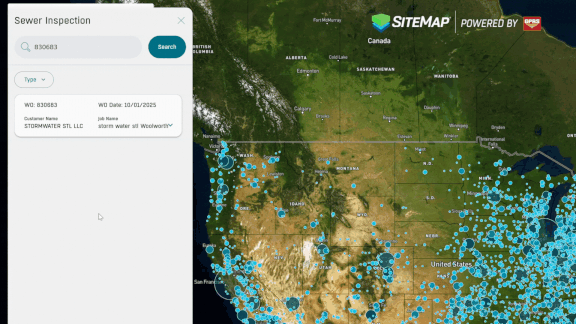 A gif of the SiteMap sewer layer platform, featuring line by line color descriptions of the conditions of grate inlets, videos of the inside of the pipes, and descriptions of the interior.