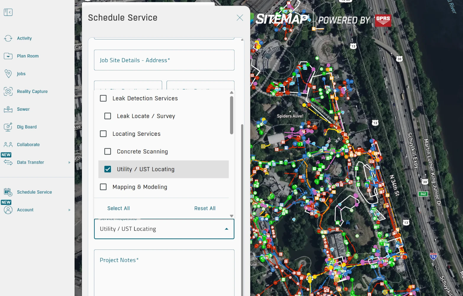 Submit, track, and manage GPRS service requests directly in SiteMap®. Schedule anywhere, anytime, at YOUR convenience.