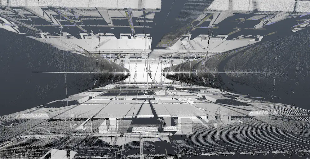 Point cloud scan of a data center ceiling.
