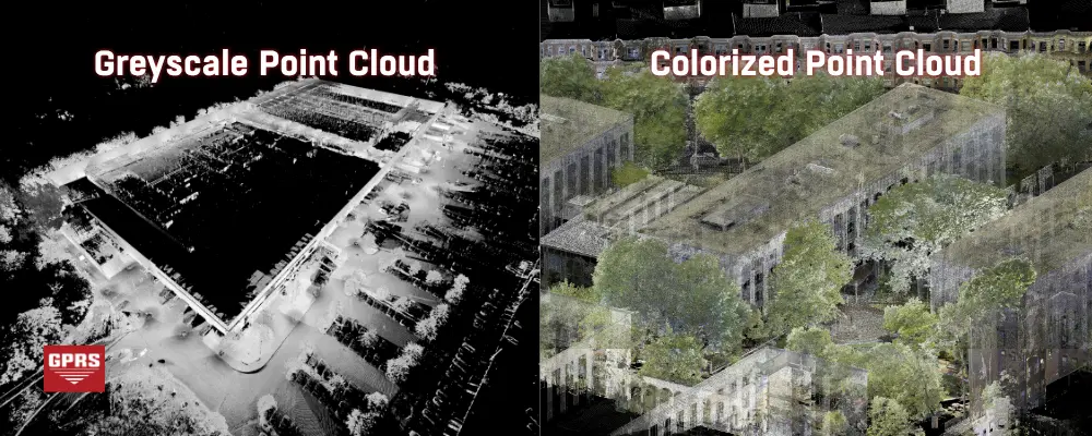 GPRS' greyscale vs. colorized point cloud comparison