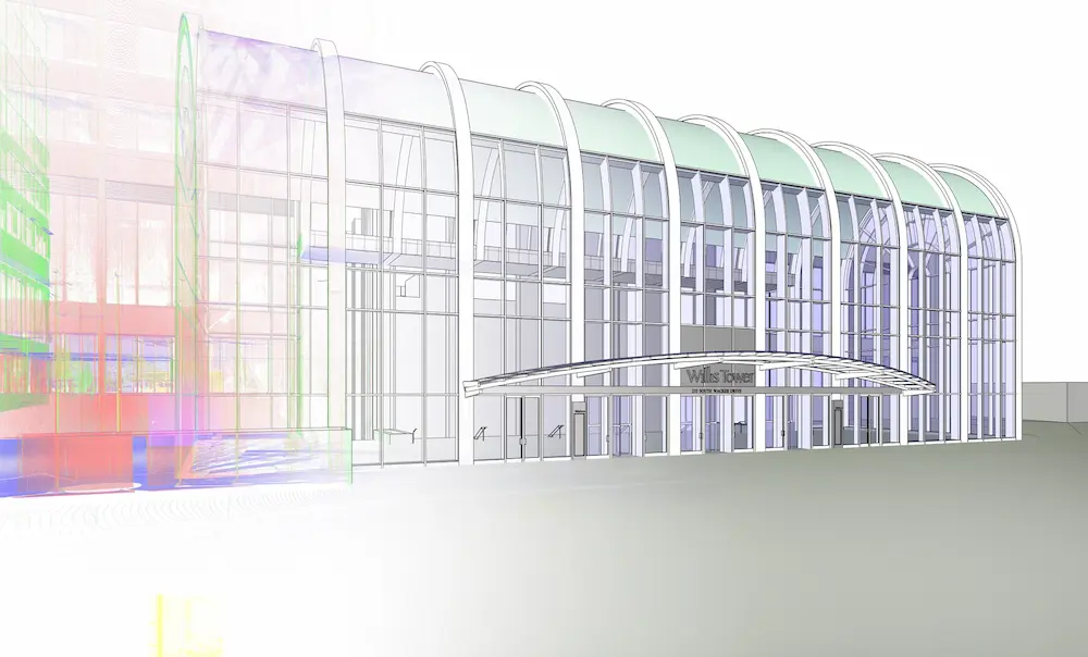 GPRS’ 3D point cloud and 3D BIM model of The Willis Tower in Chicago, Illinois.
