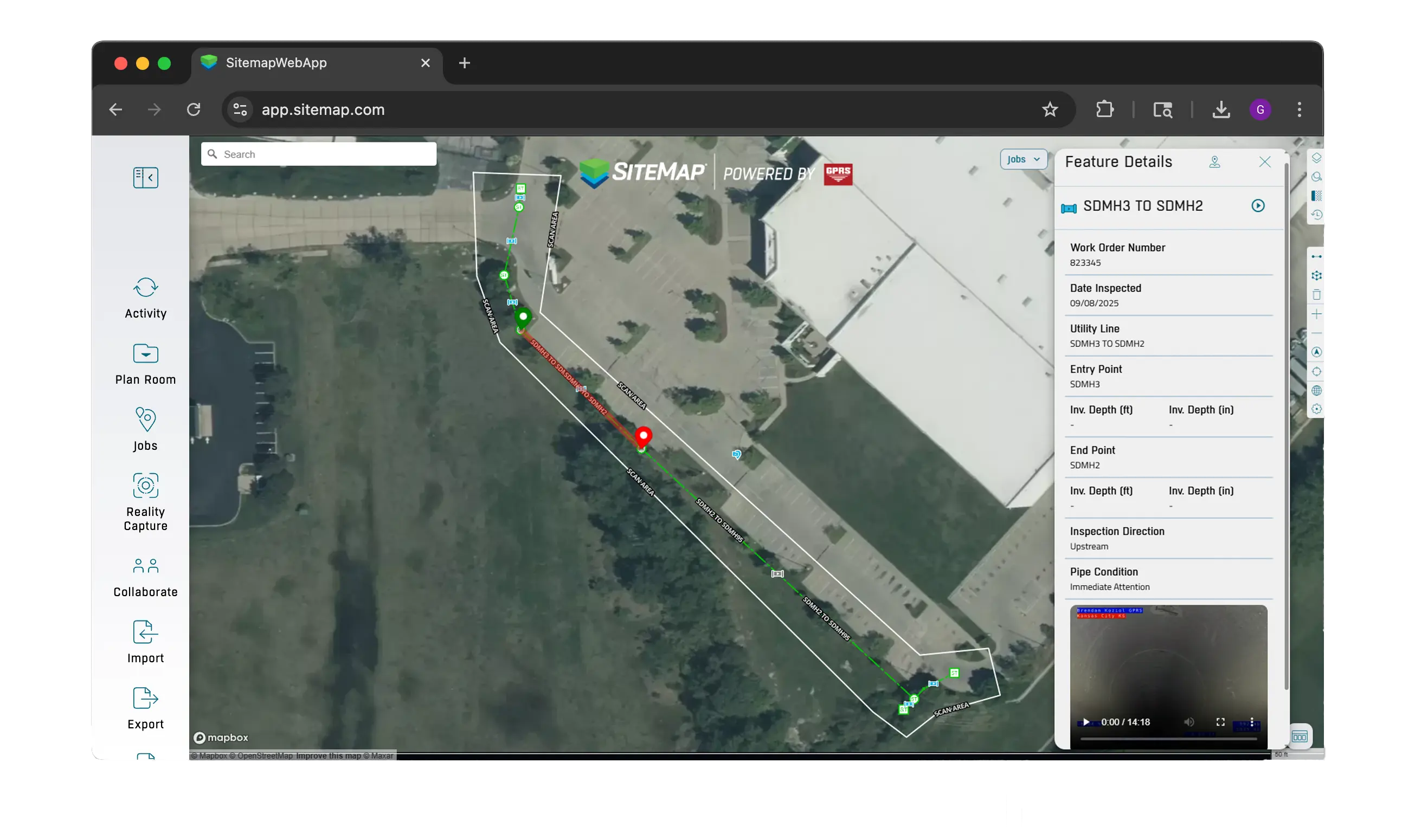 Sewer line in displayed in SiteMap