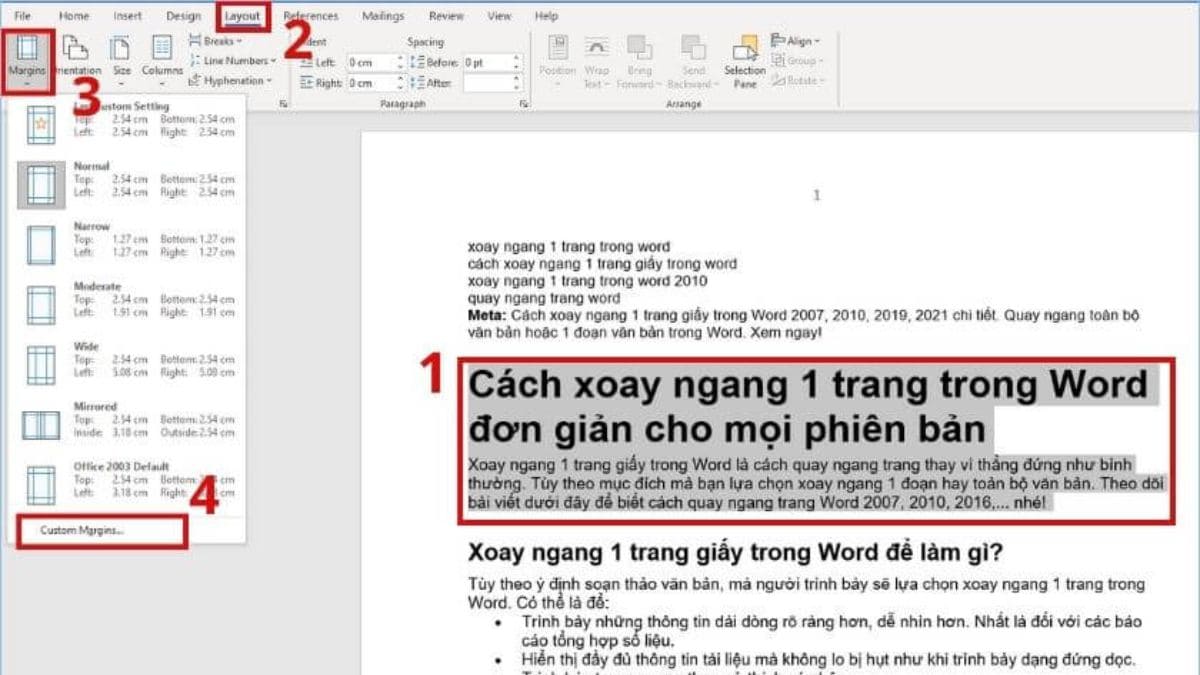 Hướng dẫn xoay ngang 1 đoạn văn bản ở trong Word bước 1