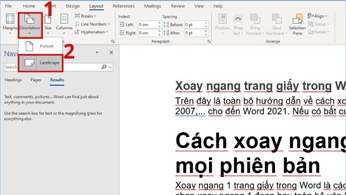 Cách quay ngang toàn bộ văn bản trong Word bước 2