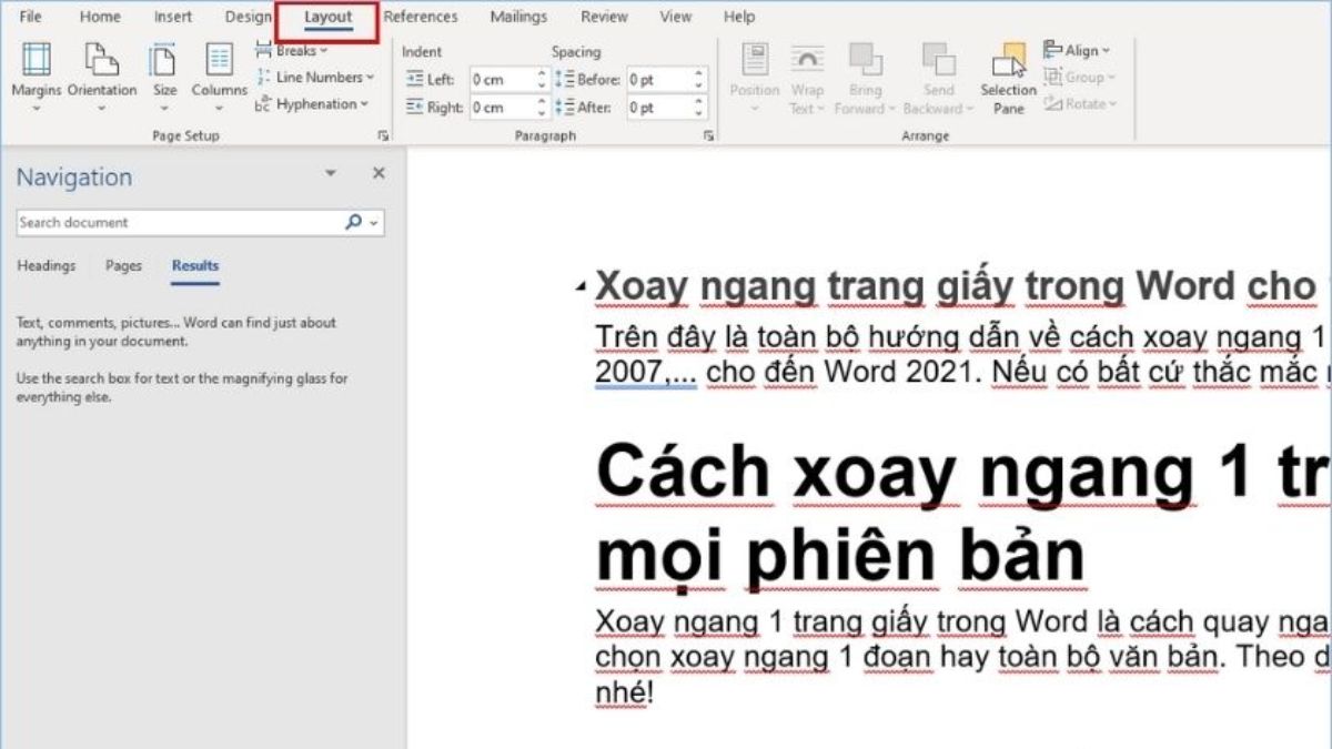 Cách quay ngang toàn bộ văn bản trong Word bước 1