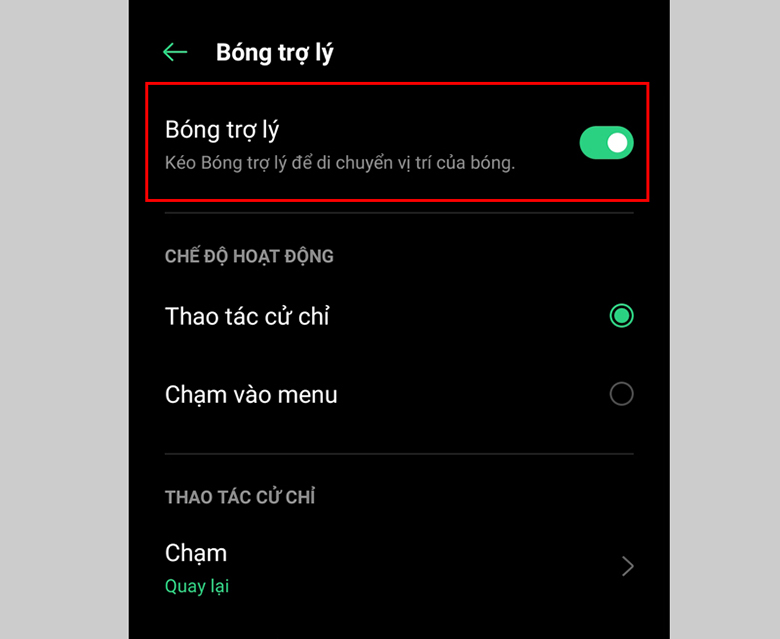 Chụp ảnh màn hình điện thoại Oppo dùng bóng trợ lý