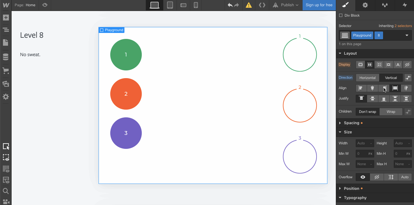 Using alignment and justification options to set flexbox child positionings