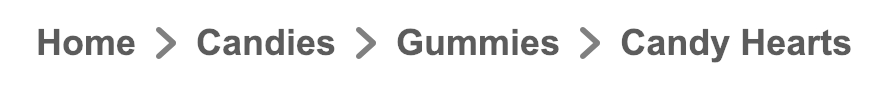Breadcrum sequence reading: Home > Candies > Gummies > Candy Hearts.