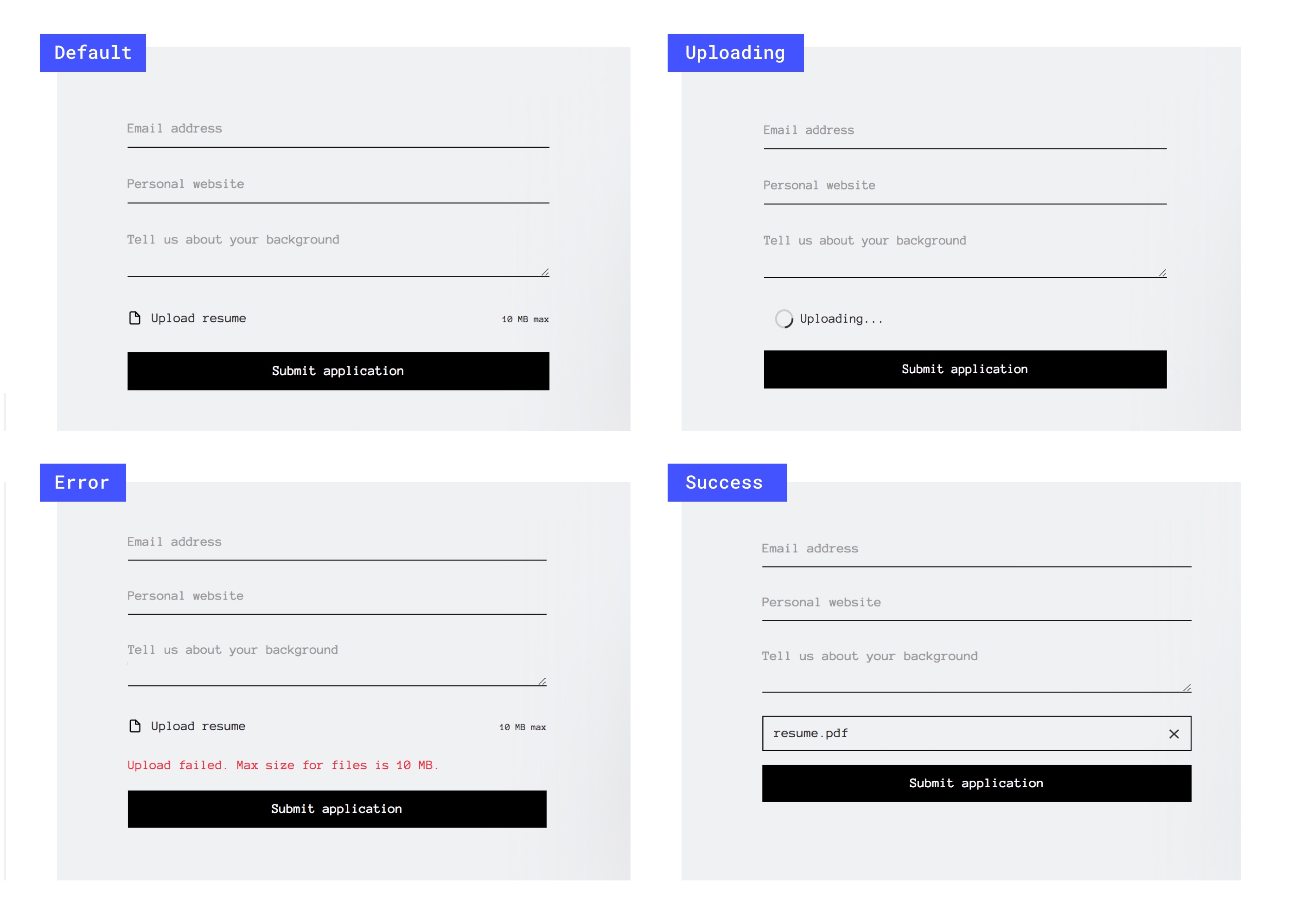 ‍Customize how your upload button looks for every stage of the upload process.