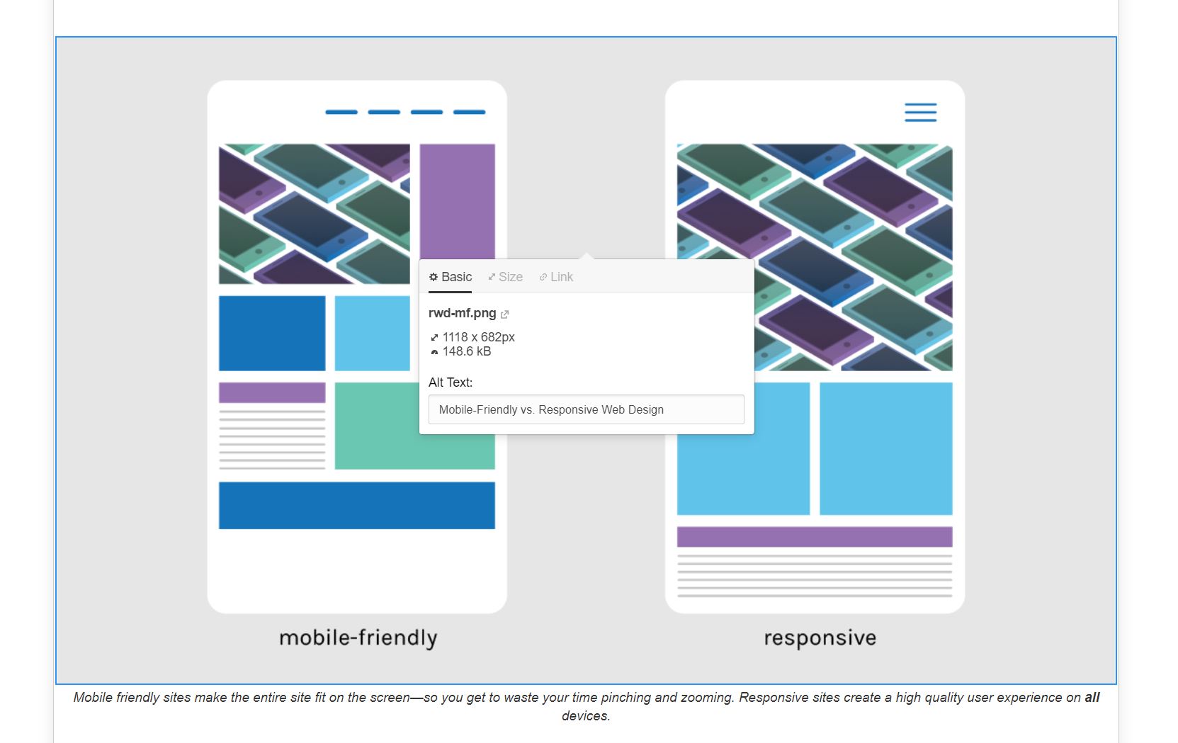 Adding alt text to a photo in the Webflow Editor.