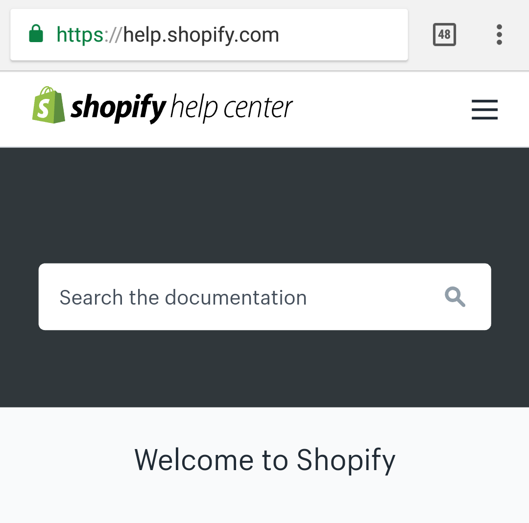 Shopify's search bar on mobile