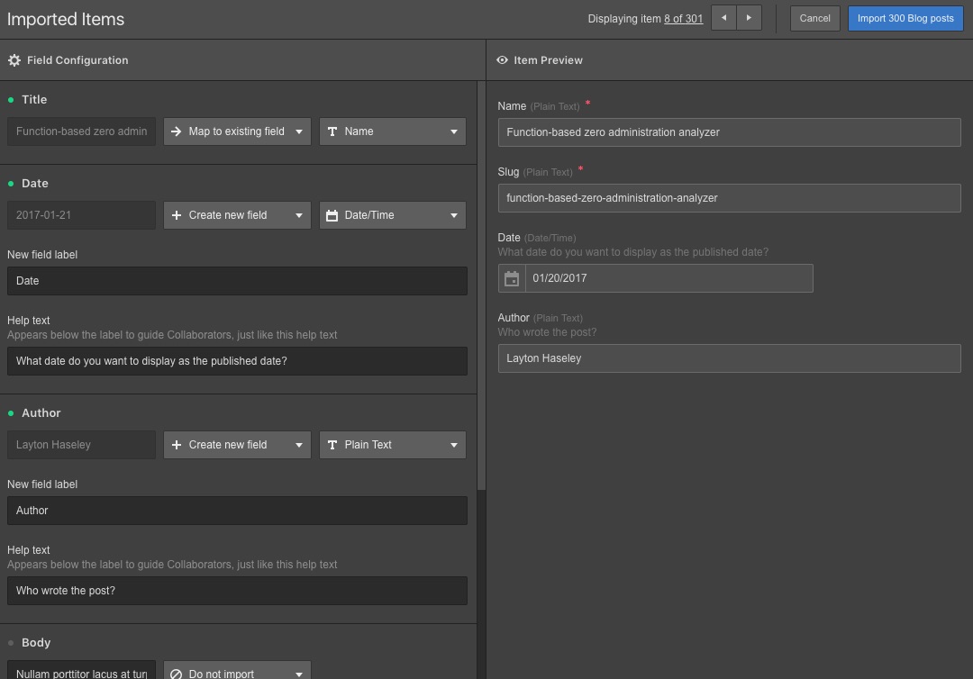 Map your CSV content to any of the field types in the Webflow CMS, and create as custom of a content structure as you need.