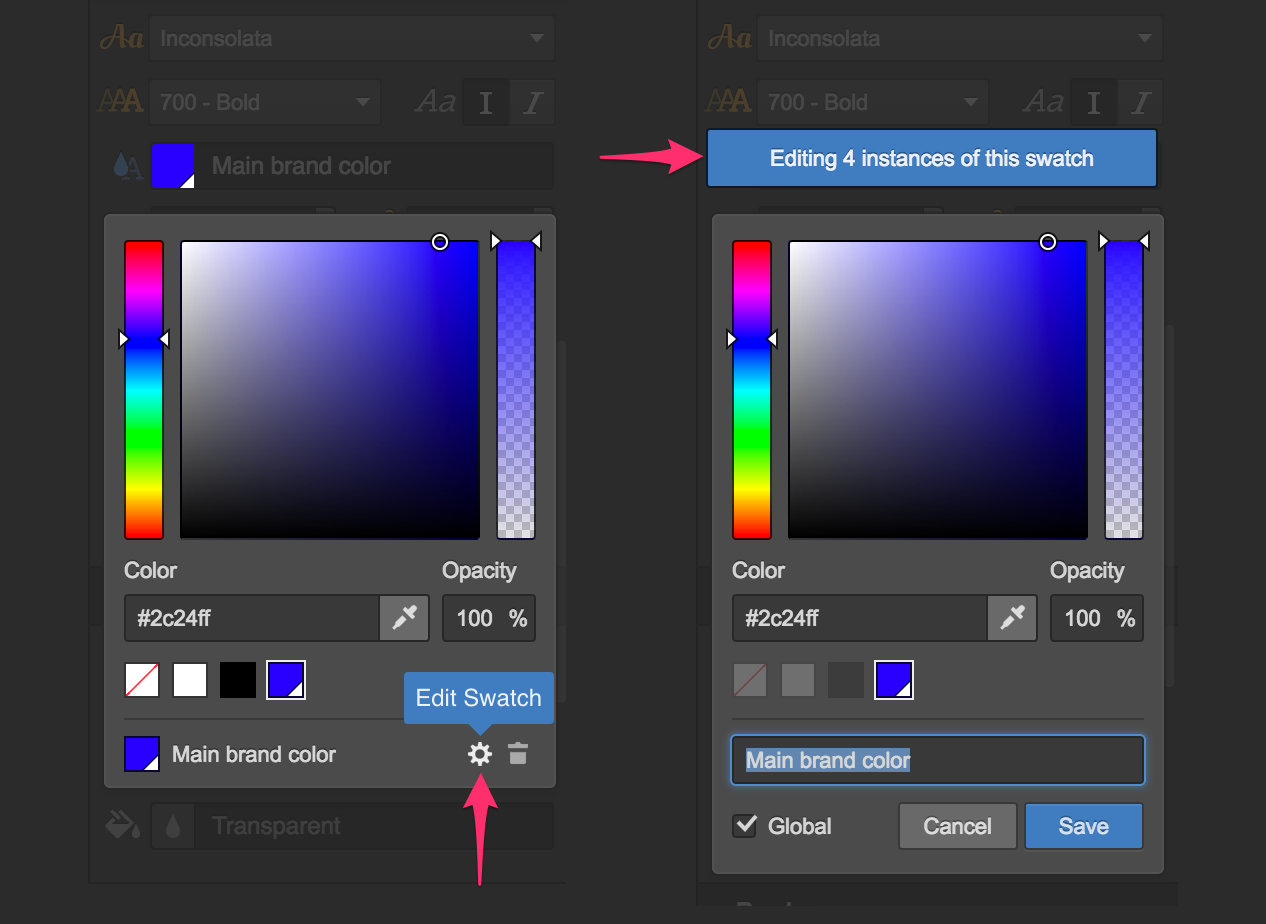 Editing a global swatch