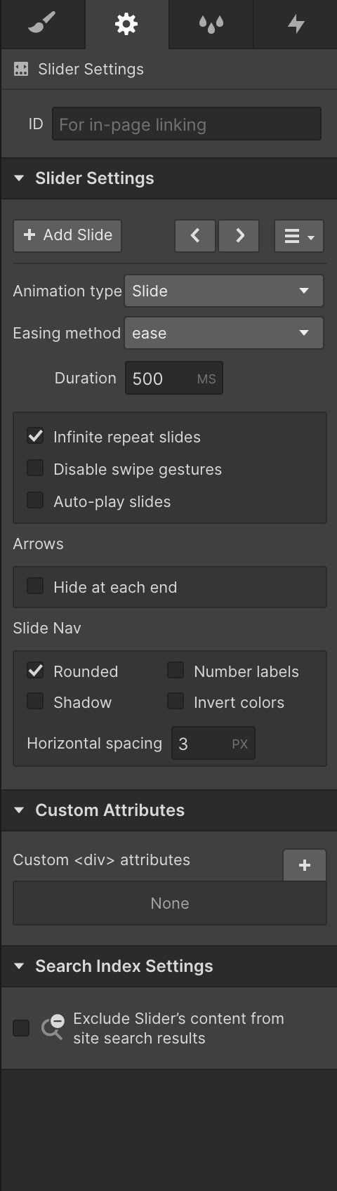 webflow slider settings