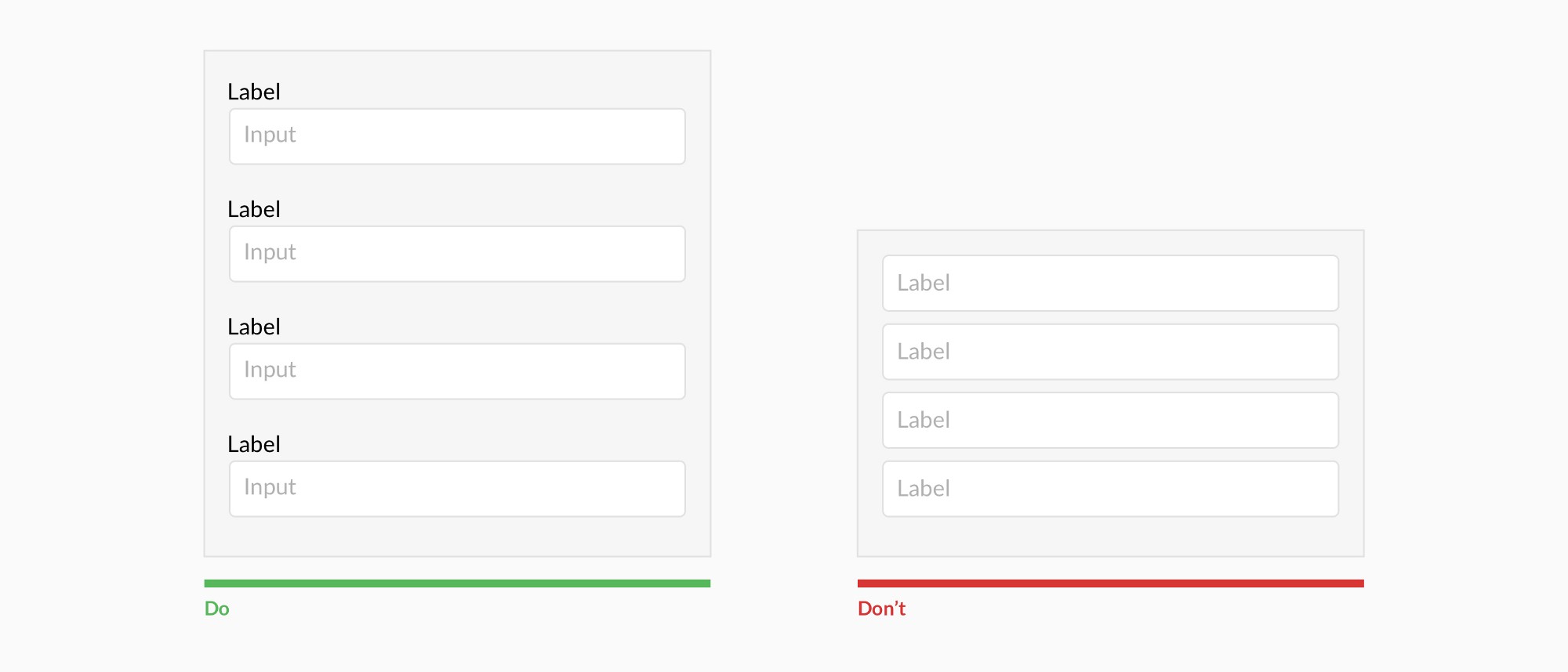 Two form designs, one with labels above the fields, the other with labels within the fields