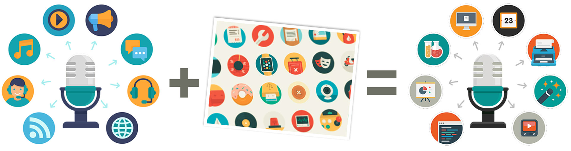 Customize stock illustrations with an icon set.