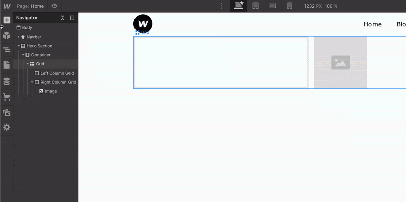 gif of adding heading, paragraph, and button to grid