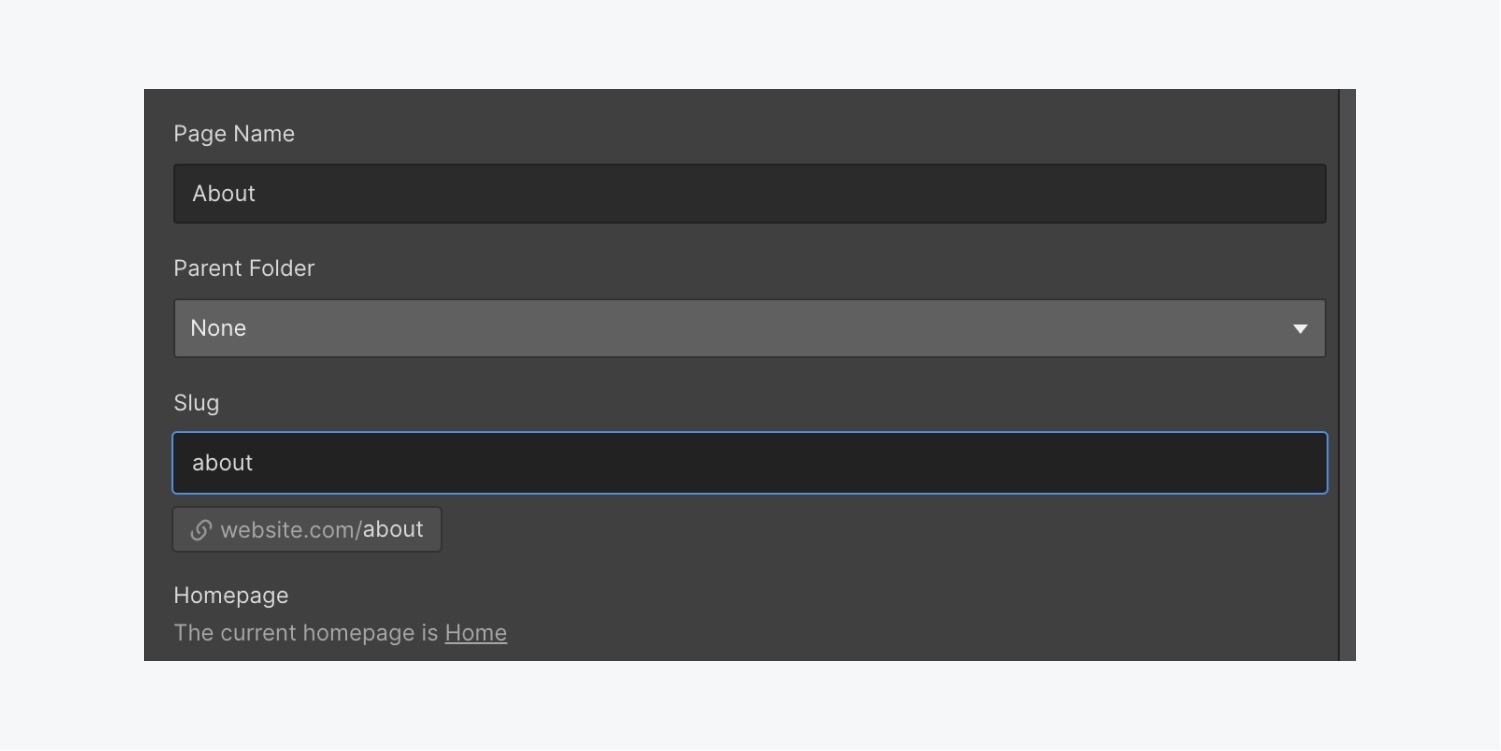 Page Name and Slug in Webflow