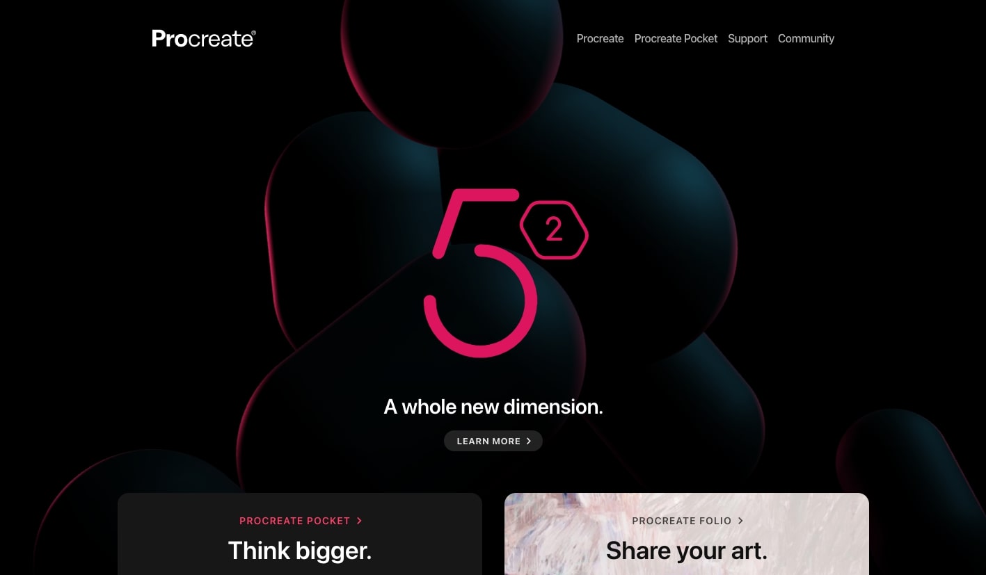 An image of the Procreate website home page.