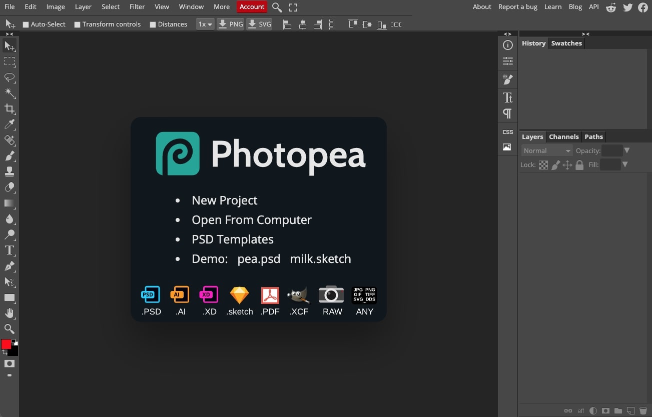 An image of the Photopea photo editor.