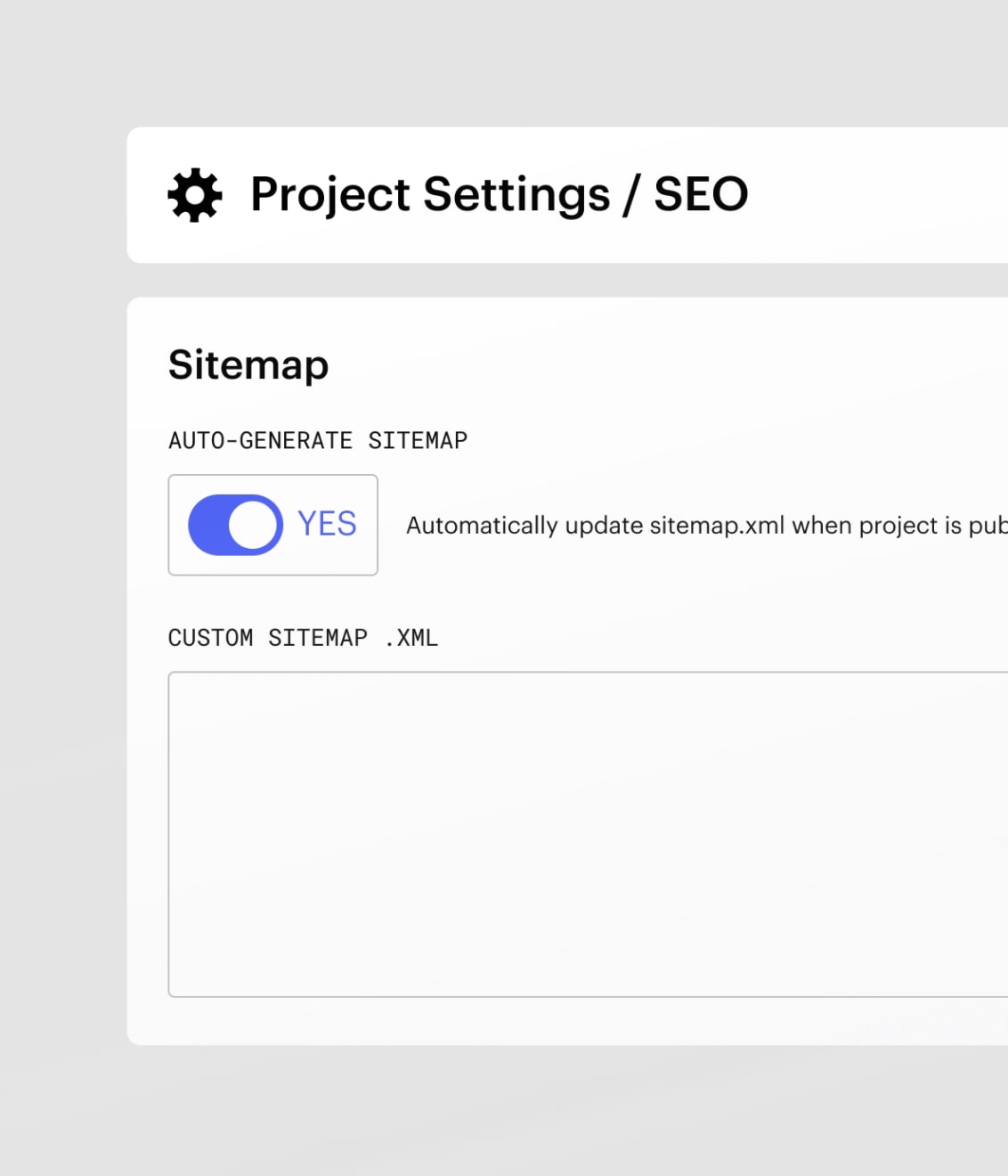 An image of the "auto-generate sitemap" toggle in Webflow.